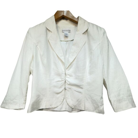 Worthington Womens Linen Cropped Blazer Jacket Size 8 Ivory Formal Business Chic - Picture 1 of 13